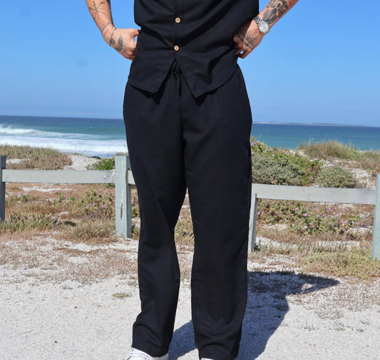 Black Men’s Classic Linen Pants – Lightweight & Breathable