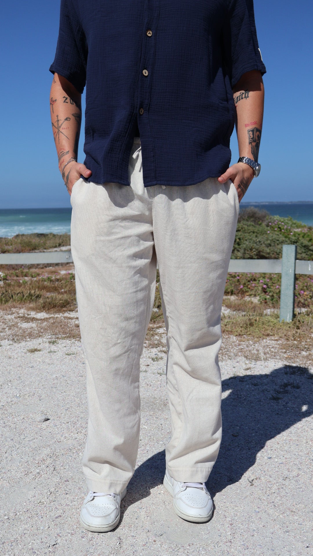 Beige Men’s Classic Linen Pants – Lightweight & Breathable