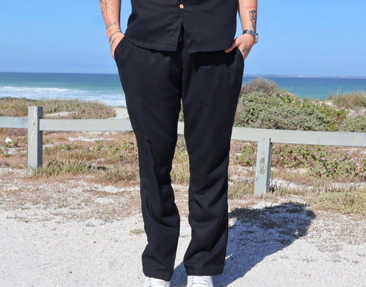 Black Men’s Classic Linen Pants – Lightweight & Breathable