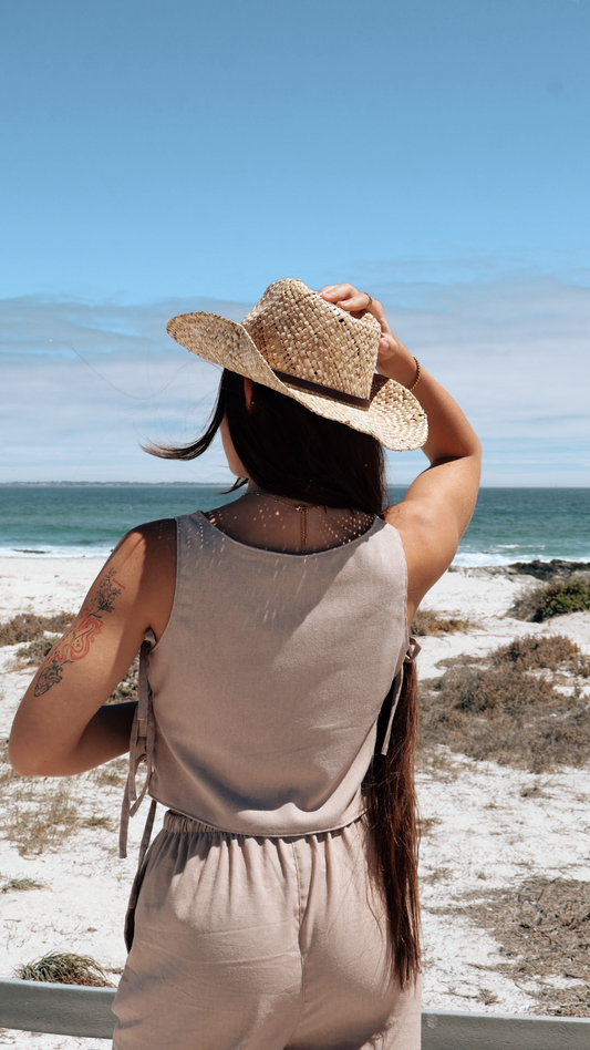 Women’s reversible linen top with side tie strings, breathable fabric, and two-way wear design

